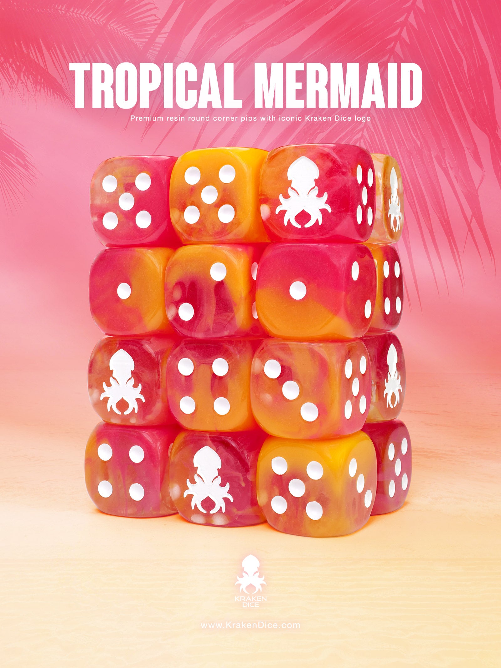 Tropical Mermaid D6 with Pips 12pc Dice Set